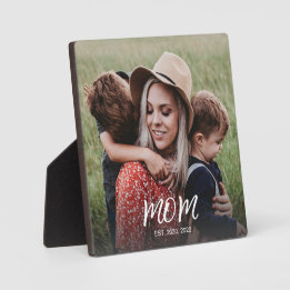 Aangepaste moeder gevestigde moderne scriptfoto fotoplaat