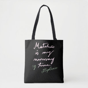 Aangepaste Moeder Naam Grappige Zwarte Roze Matcha Tote Bag