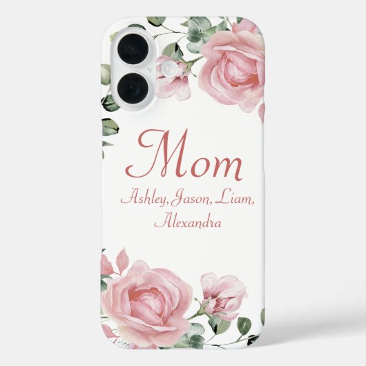 Aangepaste Moeder Roze Rozen Bloemen 4 tot 8 Kinde Case-Mate iPhone Case (Achterkant)