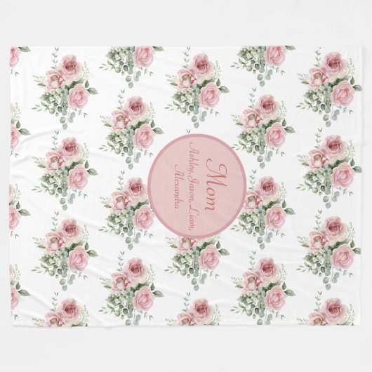 Aangepaste Moeder Roze Rozen Bloemen 4 tot 8 Kinde Fleece Deken (Voorkant (Horizontaal))