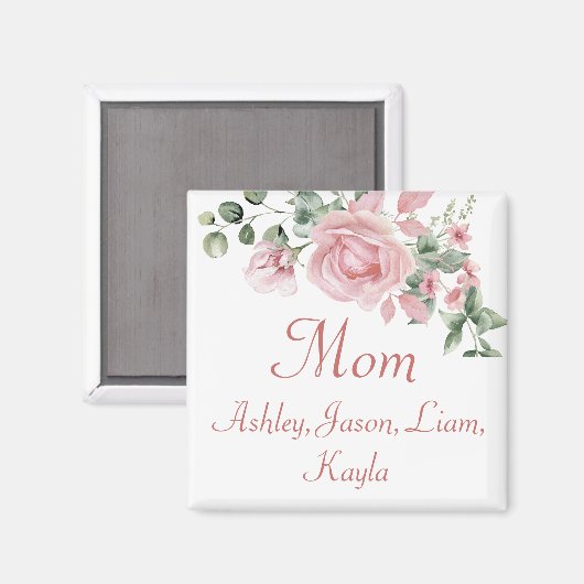 Aangepaste Moeder Roze Rozen Bloemen 4 tot 8 Kinde Magneet (Voorkant / Achterkant)