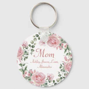 Aangepaste Moeder Roze Rozen Bloemen 4 tot 8 Kinde Sleutelhanger