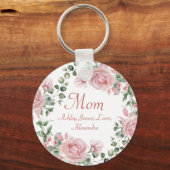 Aangepaste Moeder Roze Rozen Bloemen 4 tot 8 Kinde Sleutelhanger (Achterkant)