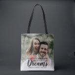 Aangepaste Moeder van de Bruid Dank U Fotobruiloft Tote Bag<br><div class="desc">Het ontwerp bevat de quote 'Bedankt voor het opvoeden van de vrouw van mijn dromen',  uw favoriete foto,  namen en trouwdatum. Groot aandenken geschenk aan de ouders van de bruid.</div>