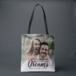 Aangepaste Moeder van de Bruid Dank U Fotobruiloft Tote Bag<br><div class="desc">Het ontwerp bevat de quote 'Bedankt voor het opvoeden van de vrouw van mijn dromen',  uw favoriete foto,  namen en trouwdatum. Groot aandenken geschenk aan de ouders van de bruid.</div>