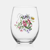 Aangepaste moeder van de bruid tekst op bloem boek wijnglas zonder voet (Voorkant)