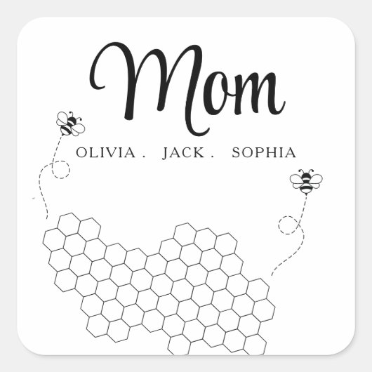 Aangepaste Moederdag cadeau van kinderen naam bij Vierkante Sticker (Voorkant)