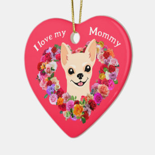 Aangepaste Moederdag Chihuahua Rozen Hart Keramisch Ornament