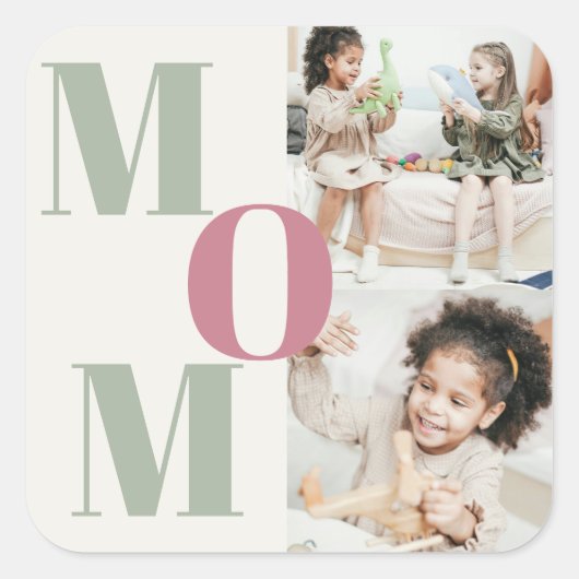 Aangepaste Moederdag-fotocollage | MOM Letters - Vierkante Sticker (Voorkant)