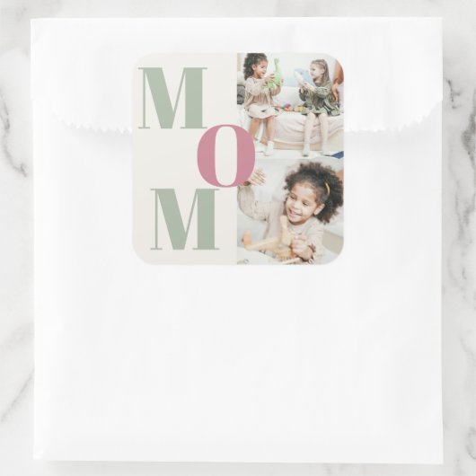 Aangepaste Moederdag-fotocollage | MOM Letters - Vierkante Sticker (Tas)