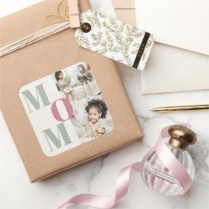 Aangepaste Moederdag-fotocollage   MOM Letters - Vierkante Sticker