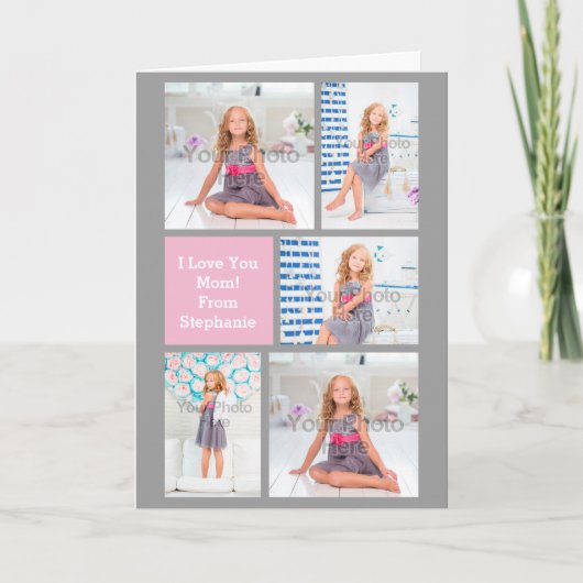 Aangepaste Moederdag fotocollage roze/groen/grijs Kaart (Voorkant)