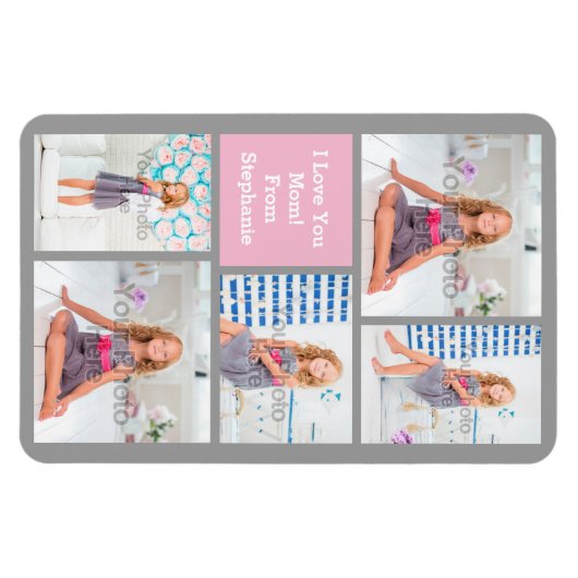 Aangepaste Moederdag fotocollage roze/groen/grijs Magneet (Horizontaal)