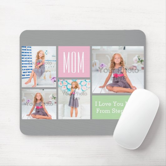 Aangepaste Moederdag fotocollage roze/groen/grijs Muismat (Met muis)