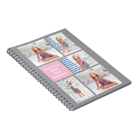 Aangepaste Moederdag fotocollage roze/groen/grijs Notitieboek (Rechterzijde)