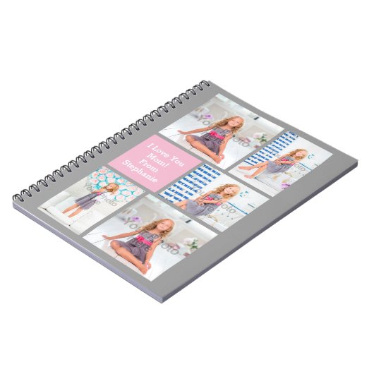 Aangepaste Moederdag fotocollage roze/groen/grijs Notitieboek (Linkerzijde)