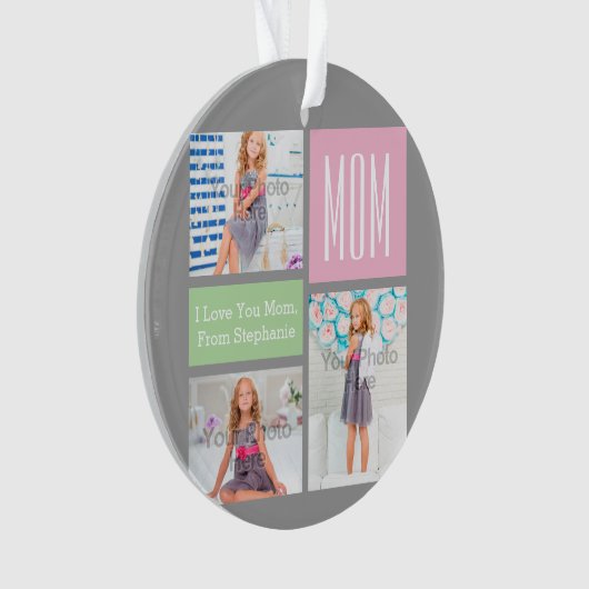 Aangepaste Moederdag fotocollage roze/groen/grijs Ornament (voorkant)