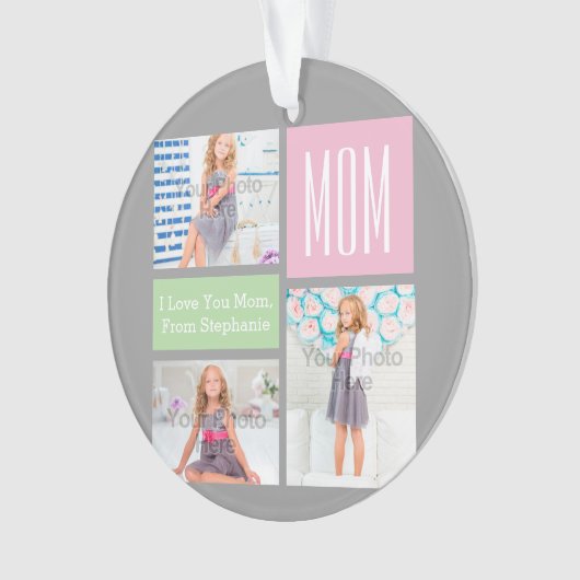 Aangepaste Moederdag fotocollage roze/groen/grijs Ornament (voorkant)