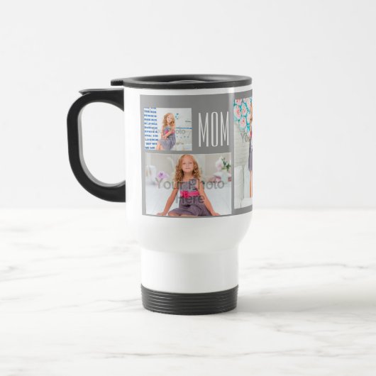 Aangepaste Moederdag fotocollage roze/groen/grijs Reisbeker (Links)
