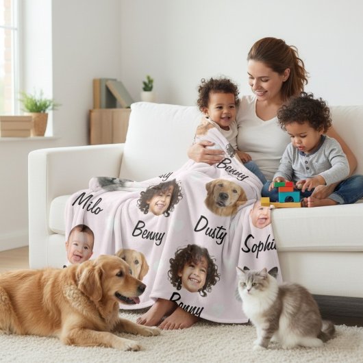Aangepaste Moederdag Grappige Gezichten Kinderen H Fleece Deken