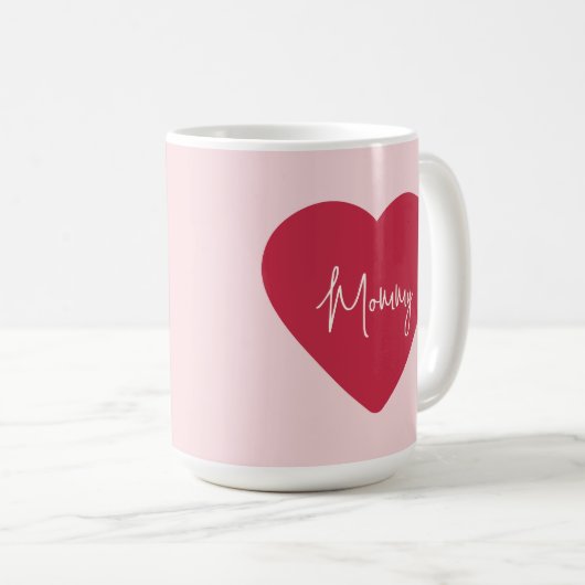 Aangepaste Moederdag Mok - Zacht Roze & Rood Hart (Voorkant rechts)