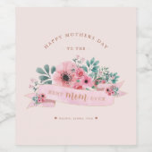 Aangepaste Moederdag roze Waterverf Floral Wijn Etiket (Enkel label)