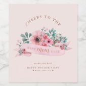 Aangepaste Moederdag roze Waterverf Floral Wijn Etiket (Enkel label)