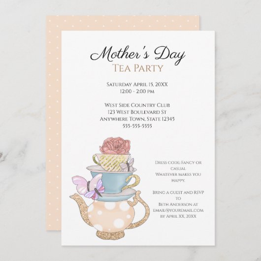 Aangepaste Moederdag-theepartij Kaart (Voorkant / Achterkant)