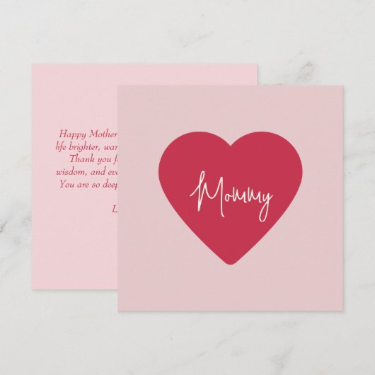 Aangepaste Moederdag - Zacht Roze & Rode Hart | Feestdagenkaart (Voorkant / Achterkant)