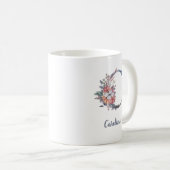 Aangepaste Mok blauwe Floral Monogram C koffie (Voorkant rechts)