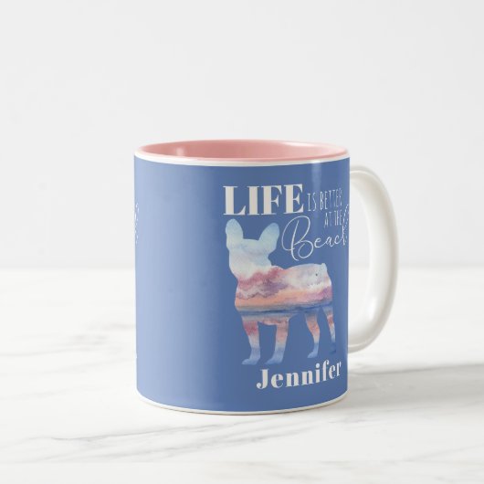 Aangepaste Mok Franse bulldog Beach Scene (Voorkant rechts)