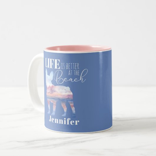 Aangepaste Mok Franse bulldog Beach Scene (Voorkant links)