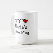 Aangepaste mok koffie met eigen naam en hart (Voorkant links)
