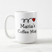 Aangepaste mok koffie met eigen naam en hart (Links)