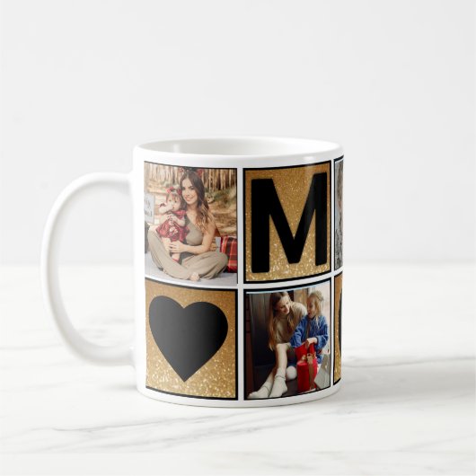 Aangepaste mok met 5 foto collage Gepersonaliseerd (Links)