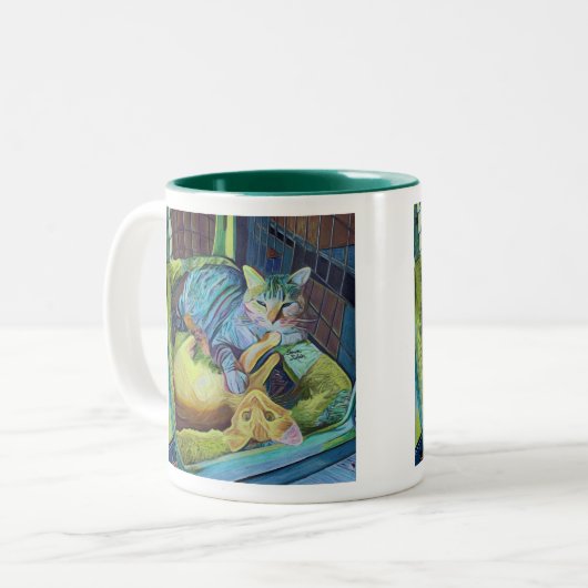 Aangepaste Mok met een Art Coffee met twee Katten (Voorkant links)