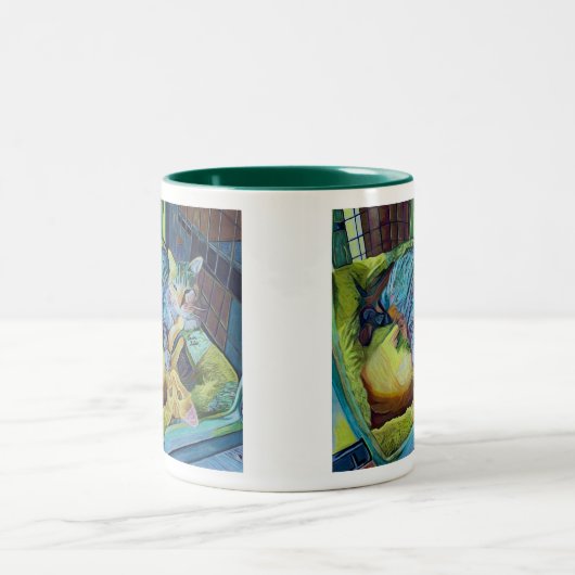 Aangepaste Mok met een Art Coffee met twee Katten (Center)