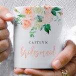 Aangepaste Mok voor Blush Floral Bridesmaid<br><div class="desc">Dit is een elegante bruidachtige mok met prachtige waterverf floralen. Geef ALLE formulering en alle meeste kleuren (de florale kleuren van de waterverf zijn niet editable) uit om dit welkome teken te maken uw gebeurtenisbehoeften en persoonlijke stijl passen. Selecteer alleen "Bewerken met ontwerpgereedschap" op de werkbalk:)</div>