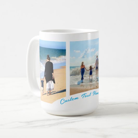 Aangepaste Mok voor fotocollage met tekstnaam (Voorkant links)