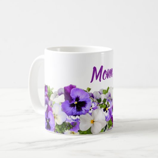 Aangepaste Mok voor mama met paarse bloemen (Voorkant links)