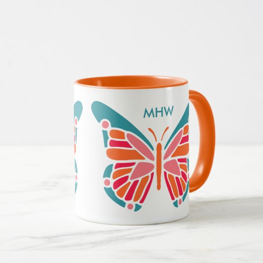 Aangepaste mokken voor Butterfly-monogram met styl (Voorkant rechts)