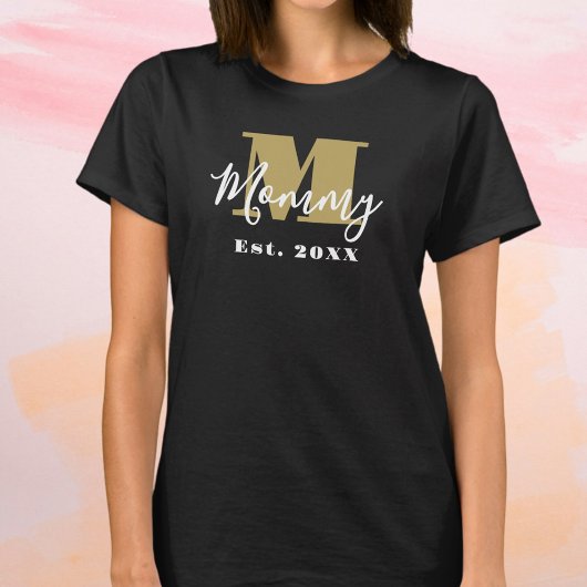 Aangepaste Mommy Gold Monogram Gevestigd Jaar Scri T-shirt