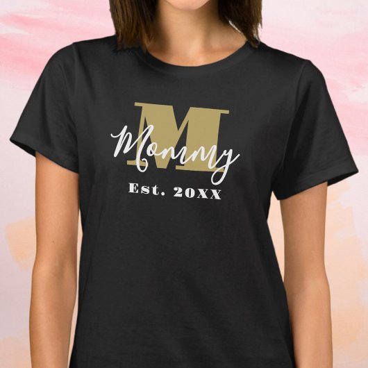 Aangepaste Mommy Gold Monogram Gevestigd Jaar Scri T-shirt