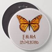 Aangepaste Monarchvlinder Naam Datum Kunst Ronde Button 6,0 Cm (Voorkant /achterkant)