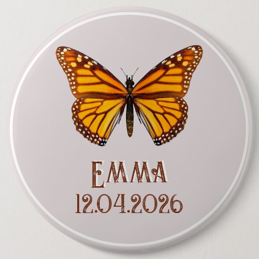 Aangepaste Monarchvlinder Naam Datum Kunst Ronde Button 6,0 Cm (Voorkant)