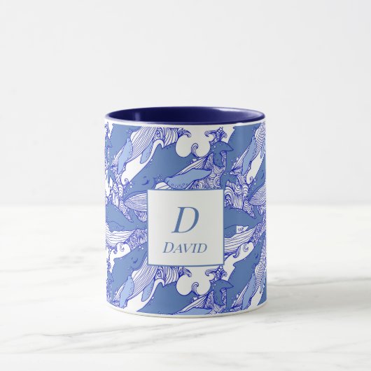 Aangepaste Monochromatische Blauwe Bultrug Walvis Mok (Midden)