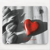 Aangepaste Monochrome Tulpen Rode Hart Valentijnsd Muismat (Voorkant)