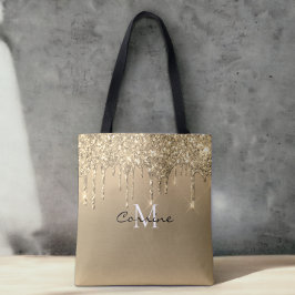 Aangepaste Monogram 14k Ant Gold Drip Glitter Meta Tote Bag