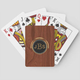 Aangepaste Monogram 3 letters | Woodgrain Gold Bla Pokerkaarten