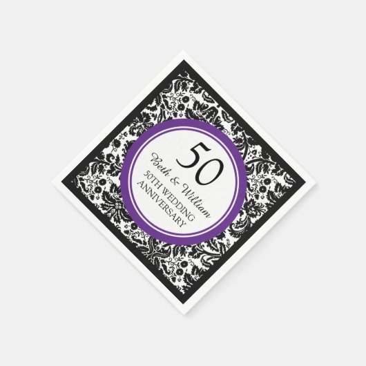 Aangepaste Monogram 50e Jubileum servet Paarse (Hoek)